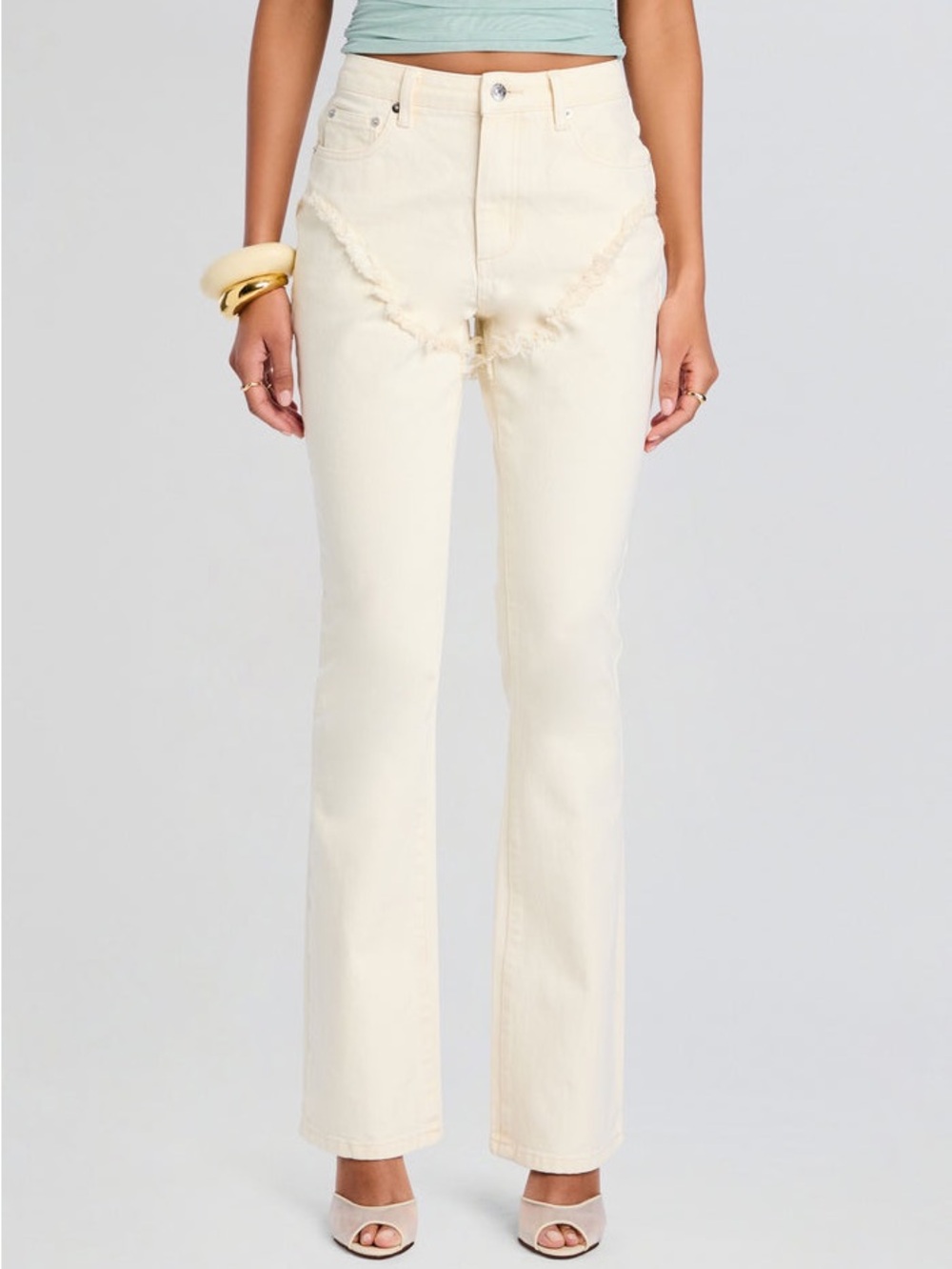 SEROYA Dahlia Frayed Bootcut Jeans Cream Size 25 NWT